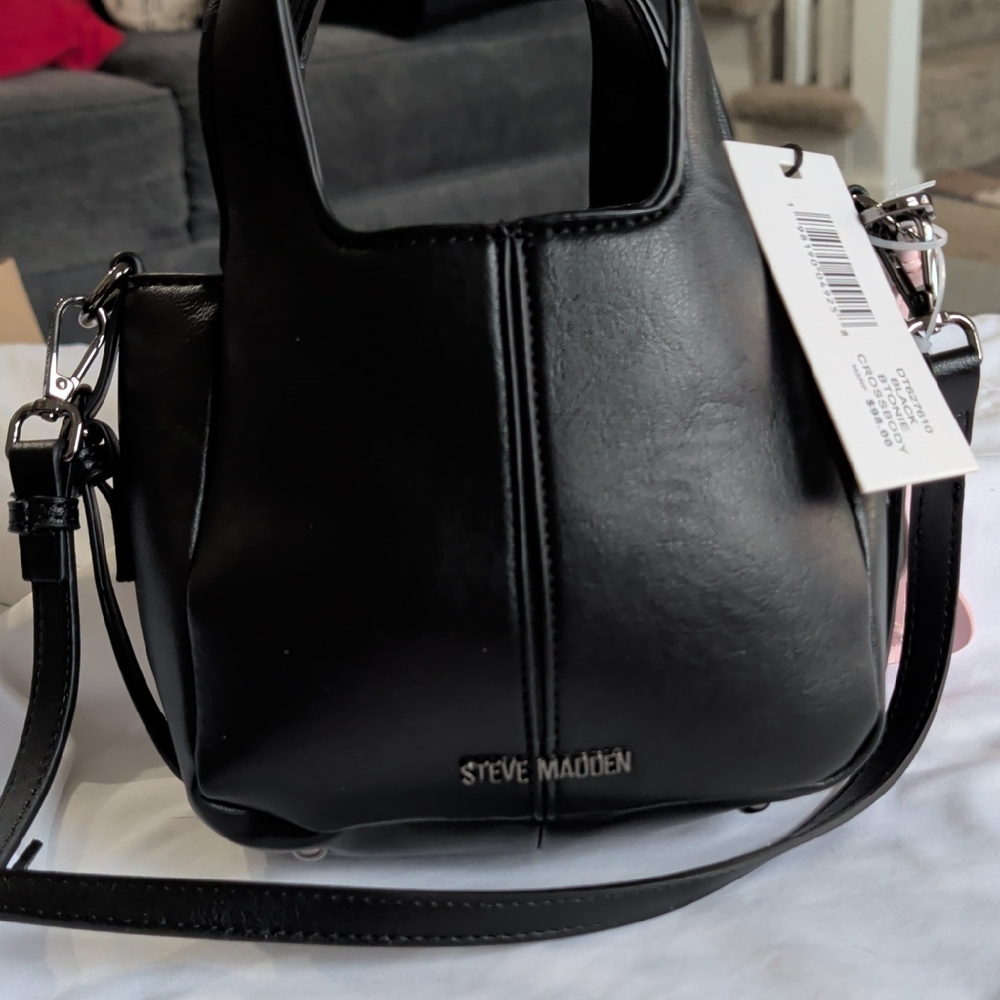 Steve Madden Black Mini Leather Top-Handle Crossbody